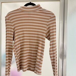 PINK Victoria's Secret Tan and White Striped Long Sleeve Top
